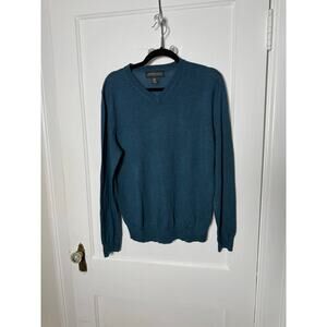 Harrison Davis Lightweight Blue V-neck 100% Fine Merino Wool Sweater Men's MED